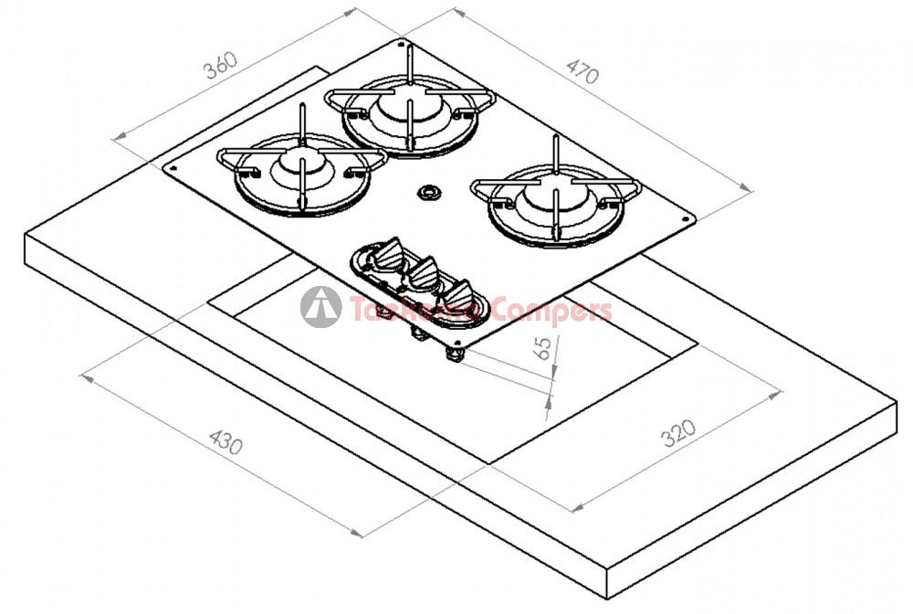 RVS Kookplaat 3-Pits 470x360