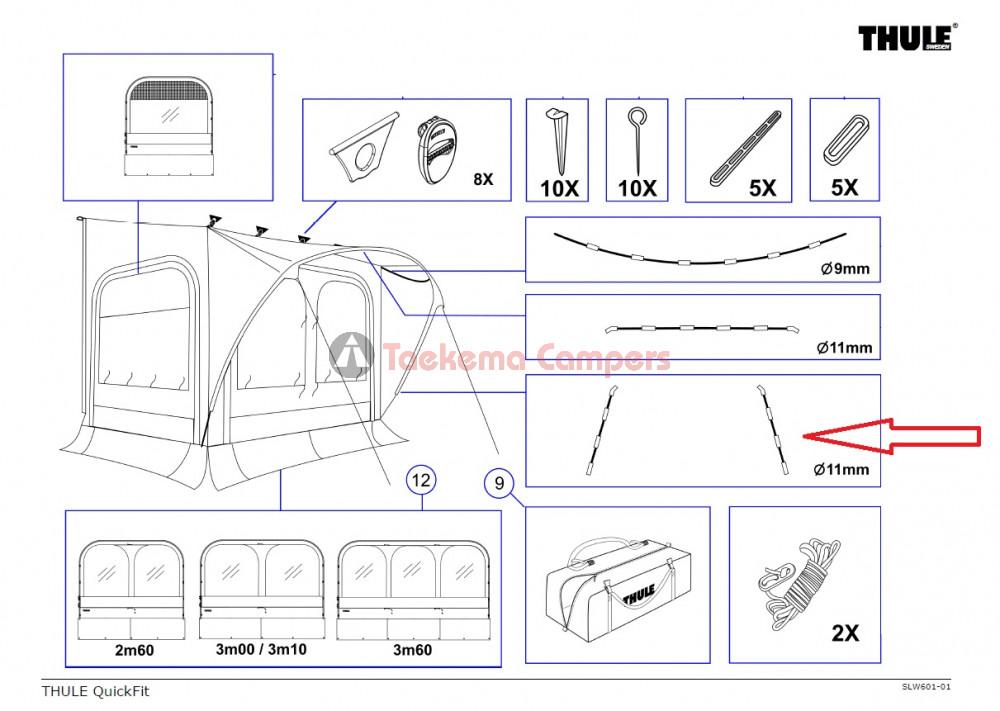 Thule QuickFit/EasyLink Tent Poles 11mm Lower Arch 2st. 183cm