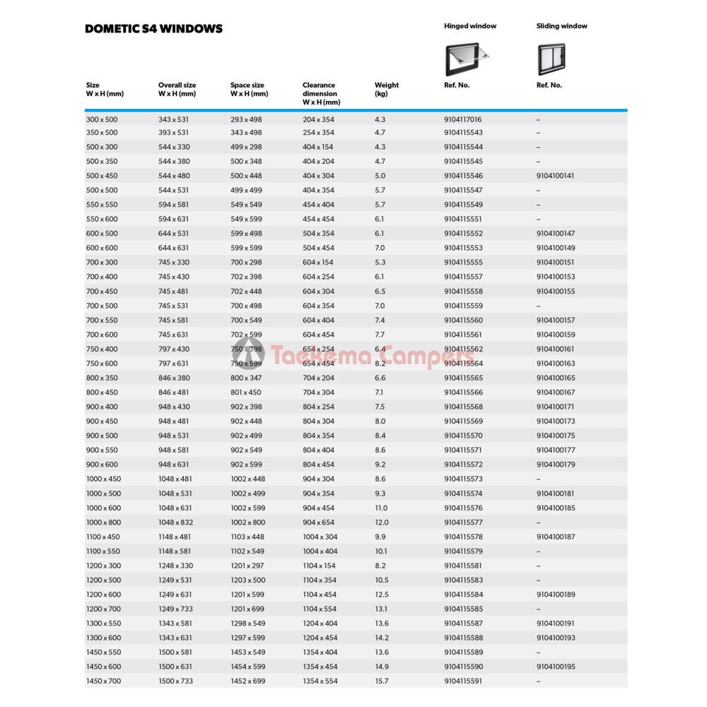 Dometic S4 Schuifraam 500x450mm